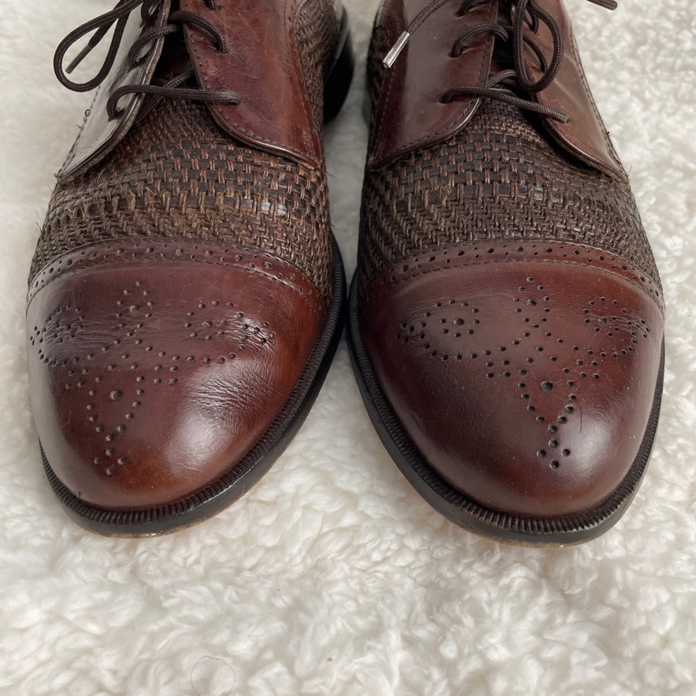 Johnston & Murphy Leather Men Size 8.5 Cellini Woven Oxford Brown Shoes - Picture 3 of 8